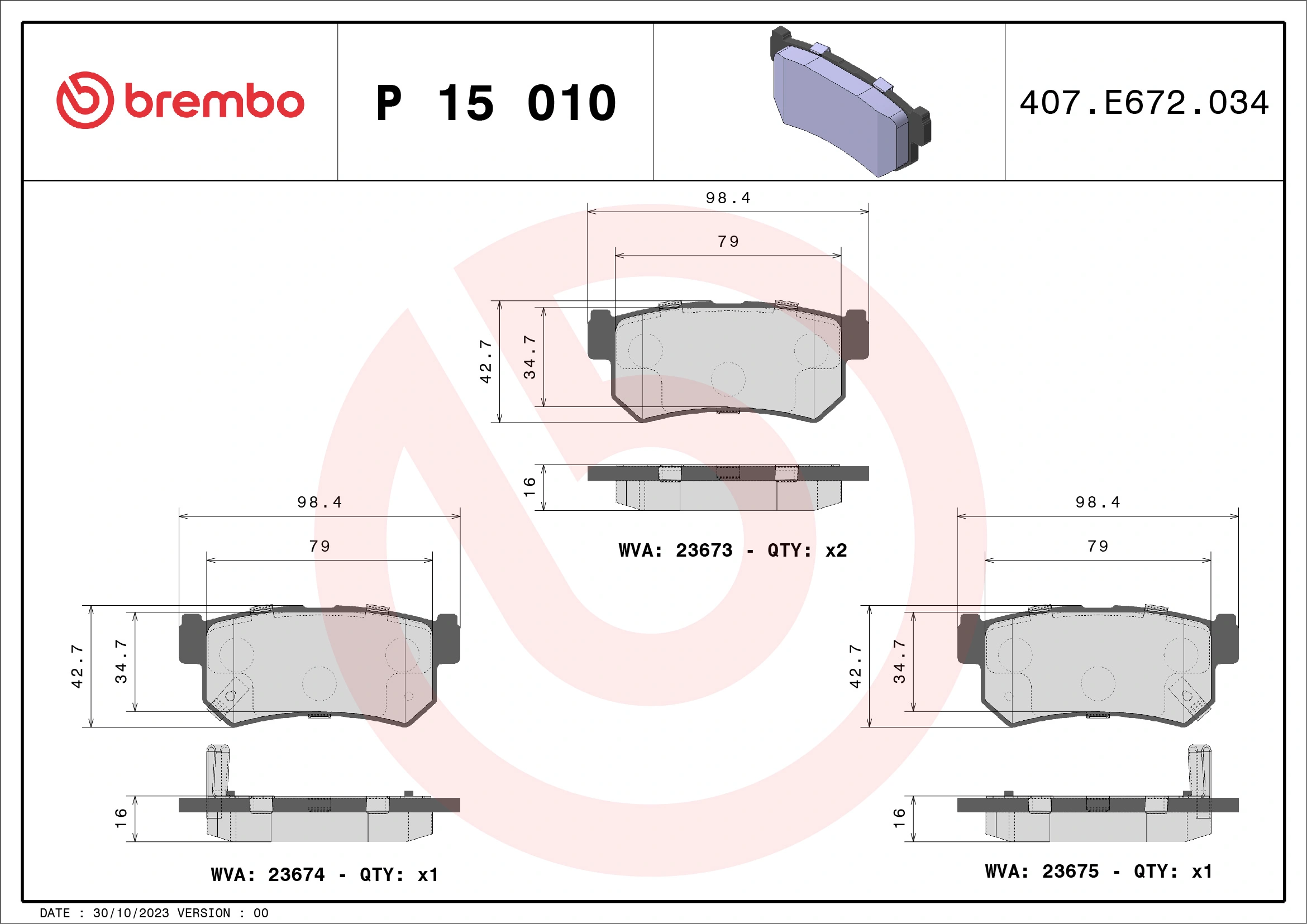 Brake Pad Set, disc brake PRIME LINE P 15 010