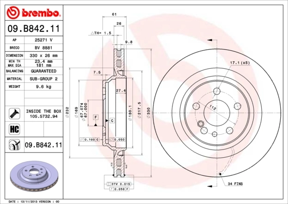 Brake Disc PRIME LINE - UV Coated 09.B842.11