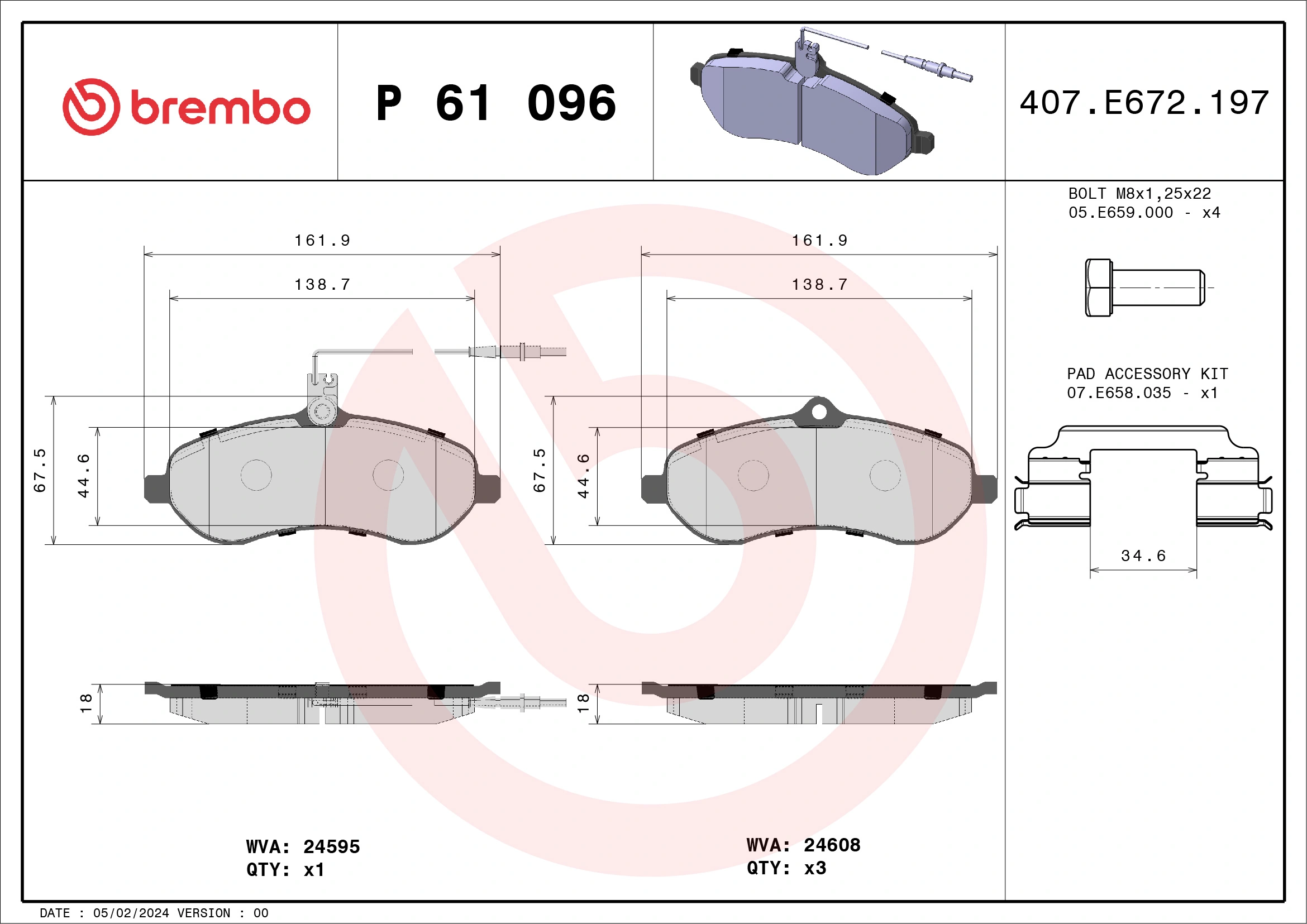 Brake Pad Set, disc brake PRIME LINE P 61 096