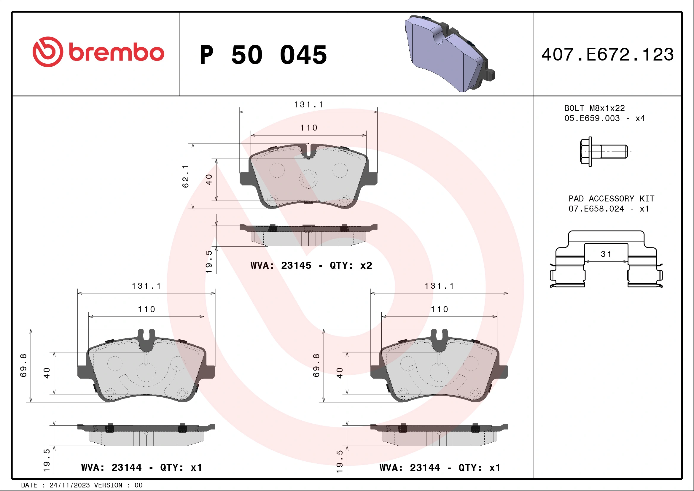 Brake Pad Set, disc brake PRIME LINE P 50 045