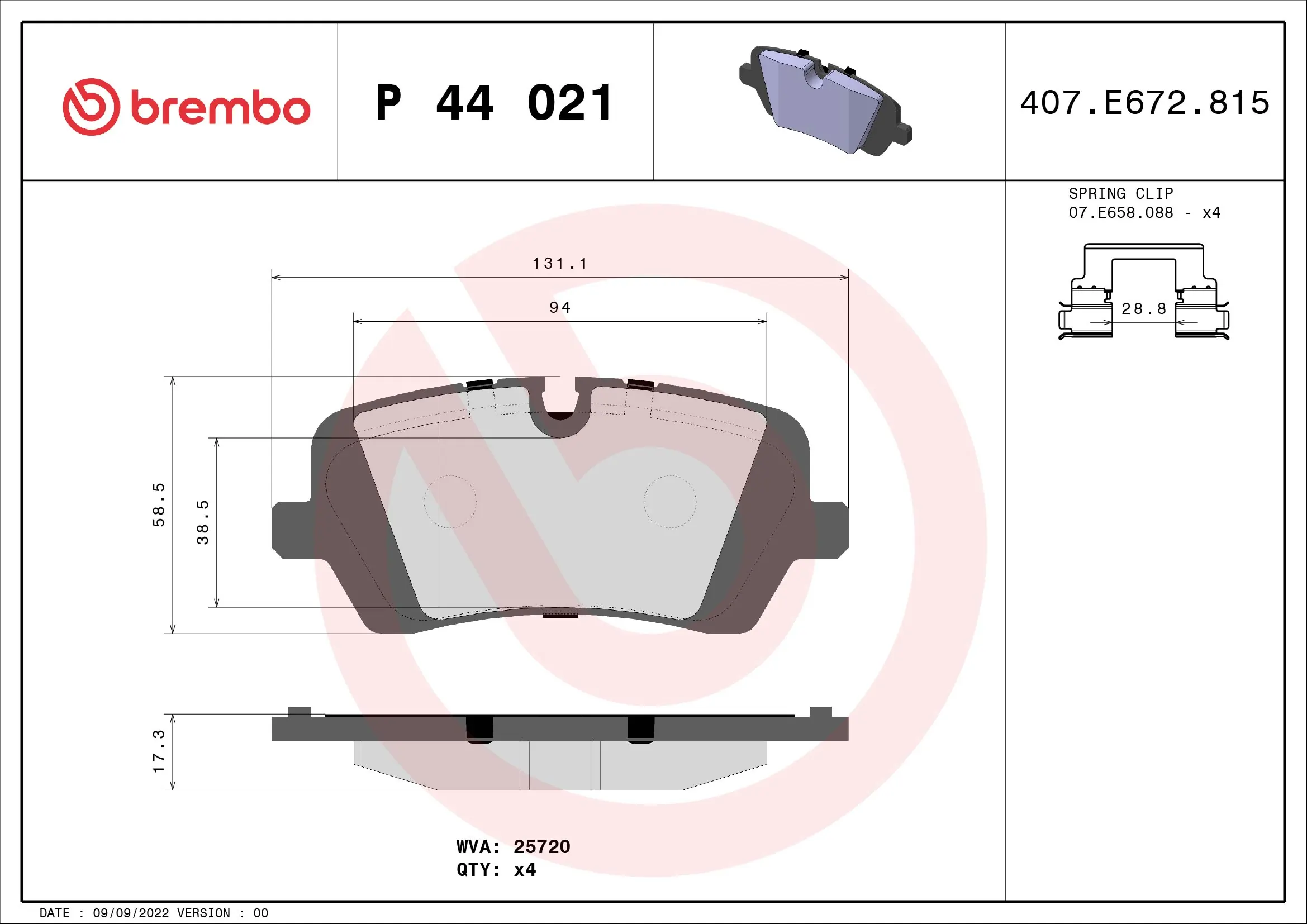 Brake Pad Set, disc brake PRIME LINE P 44 021