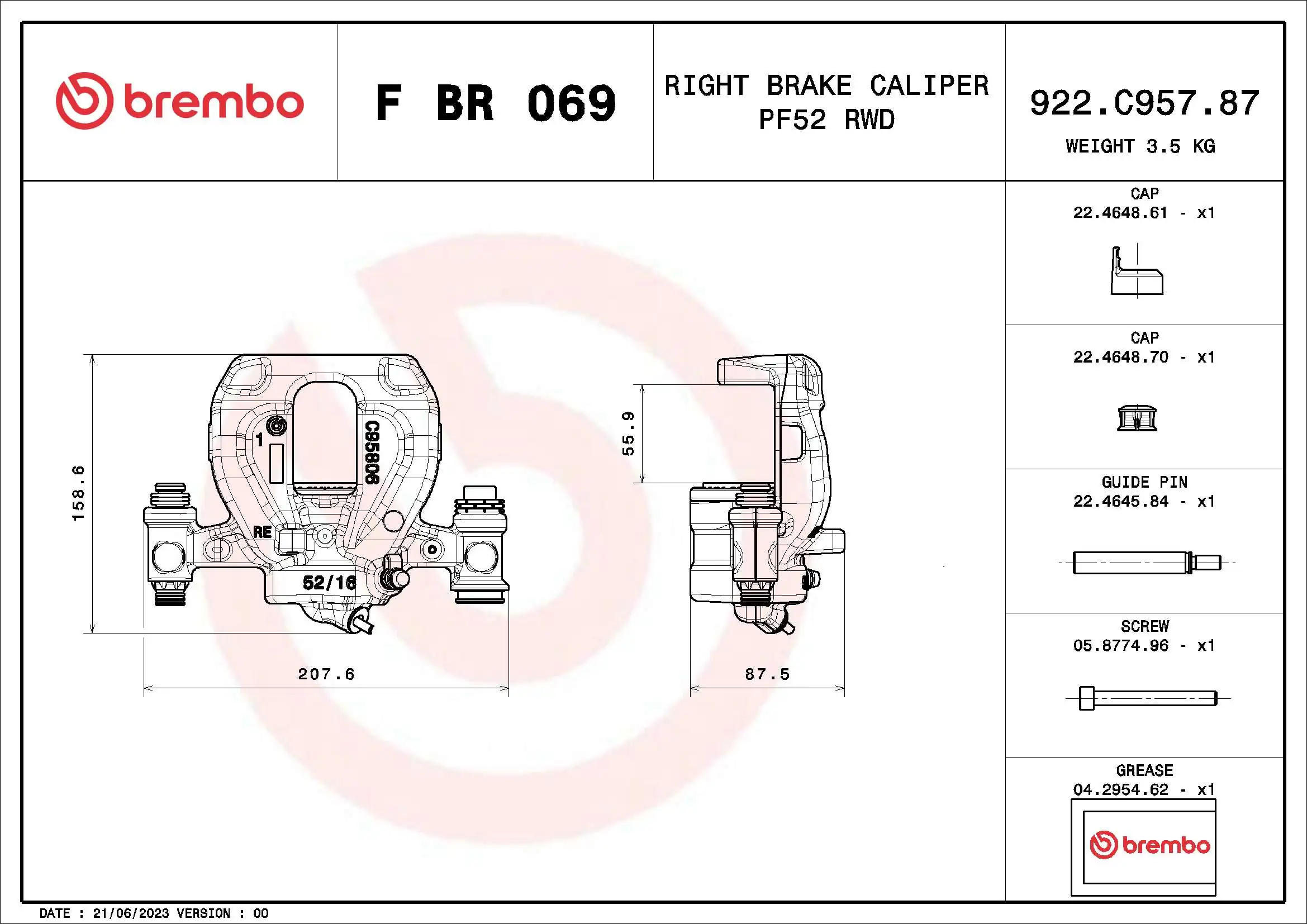 Brake Caliper PRIME LINE F BR 069