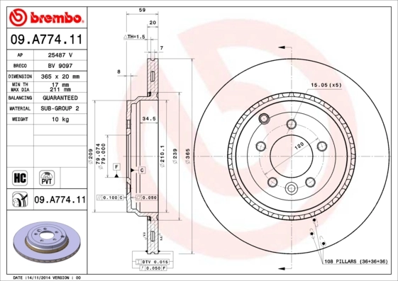Brake Disc PRIME LINE - UV Coated 09.A774.11