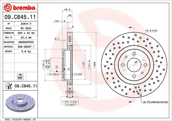 Brake Disc PRIME LINE - UV Coated 09.C645.11