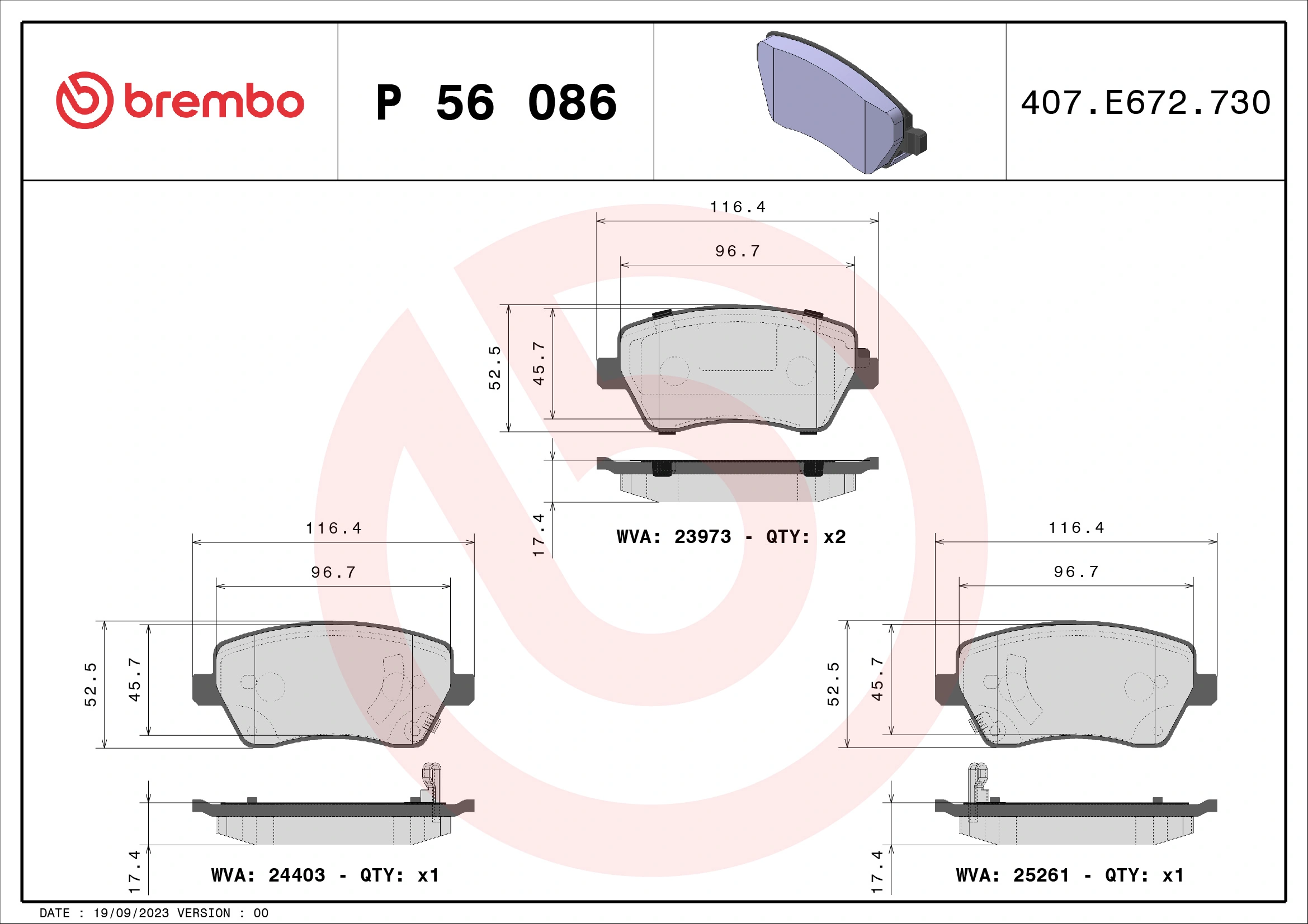 Brake Pad Set, disc brake PRIME LINE P 56 086