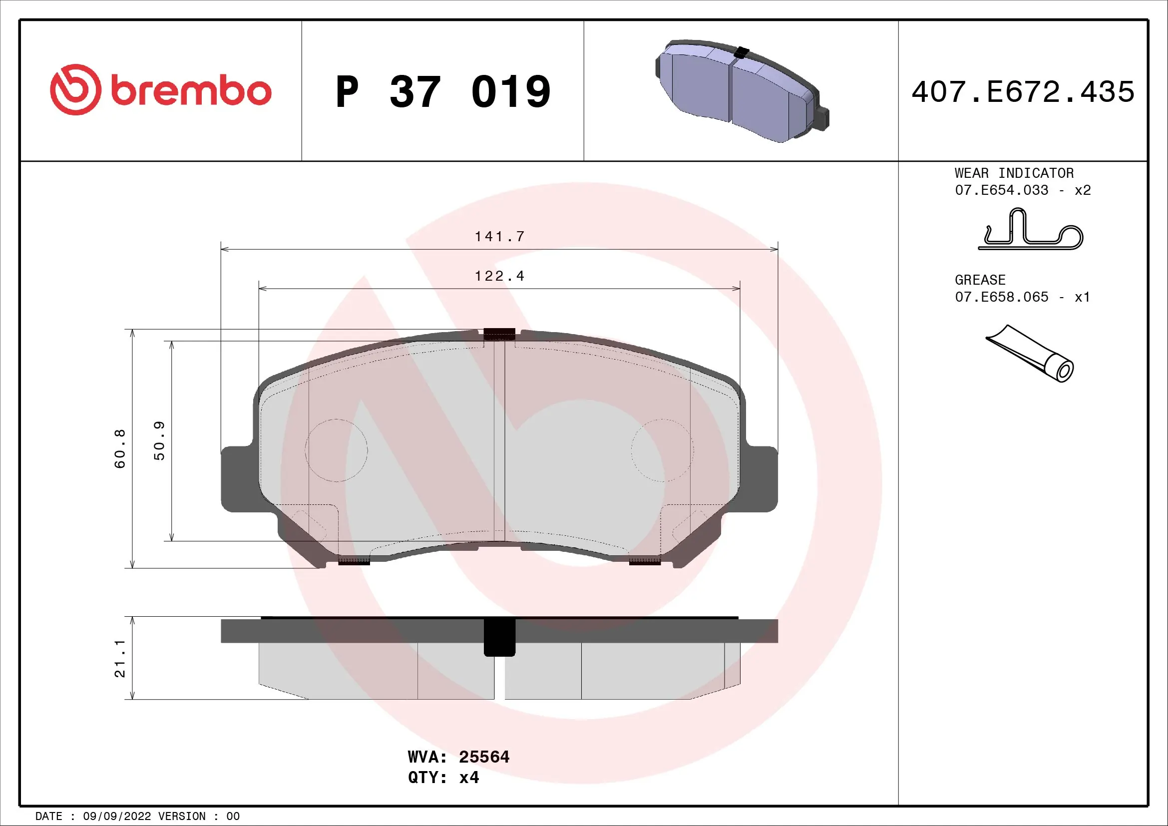 Brake Pad Set, disc brake PRIME LINE P 37 019