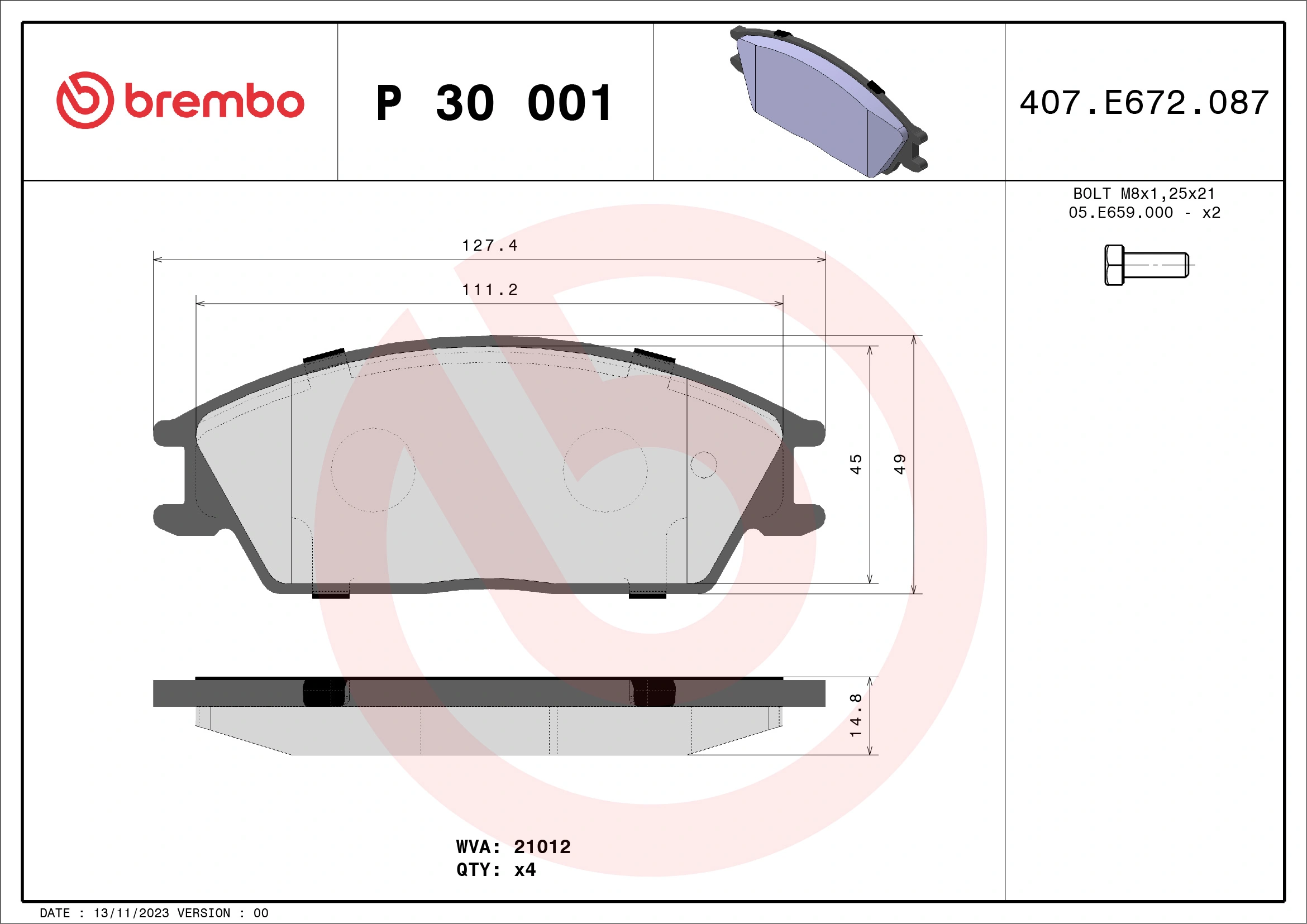 Brake Pad Set, disc brake PRIME LINE P 30 001