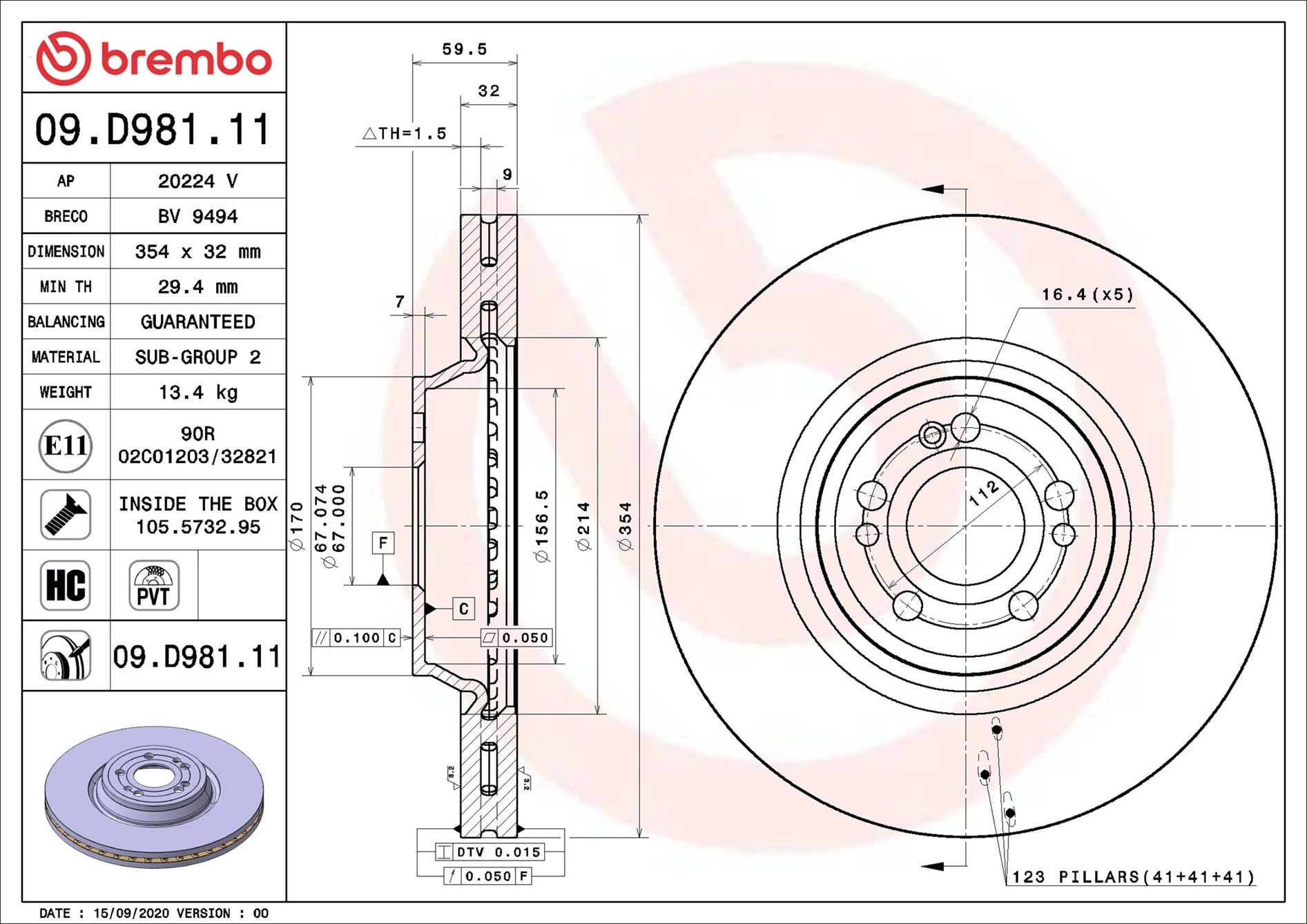 Brake Disc PRIME LINE - UV Coated 09.D981.11