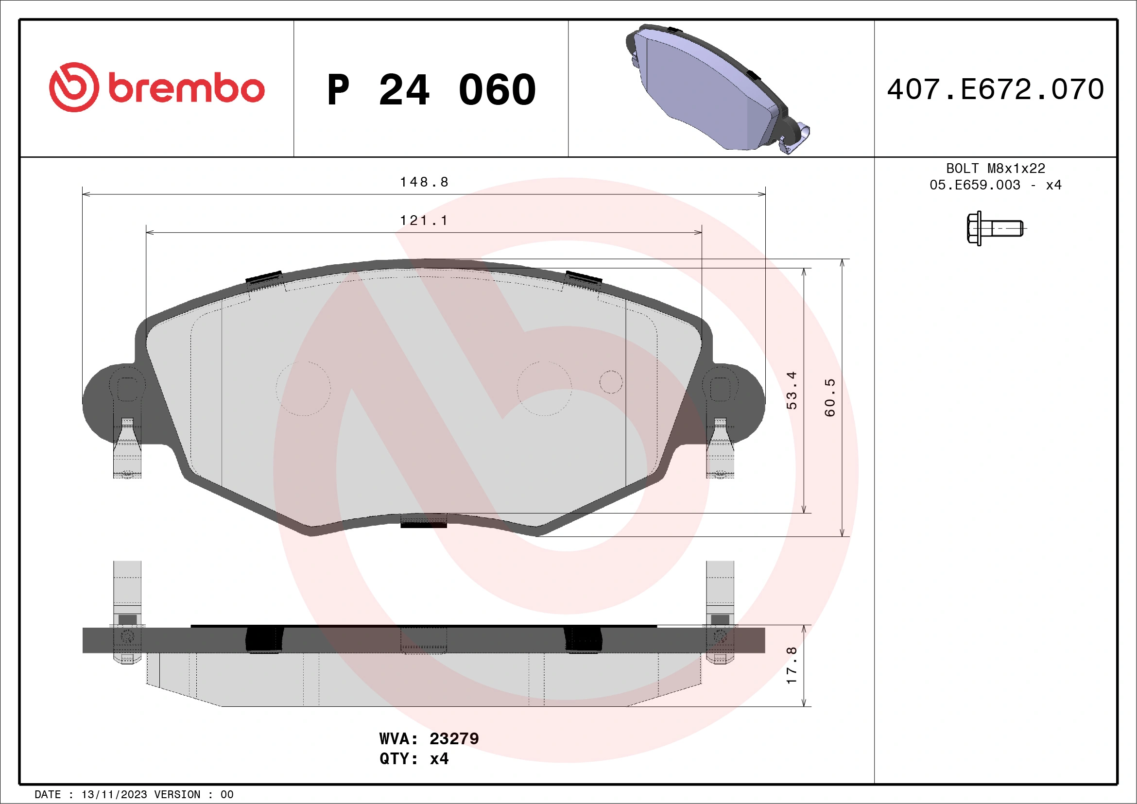 Brake Pad Set, disc brake PRIME LINE P 24 060