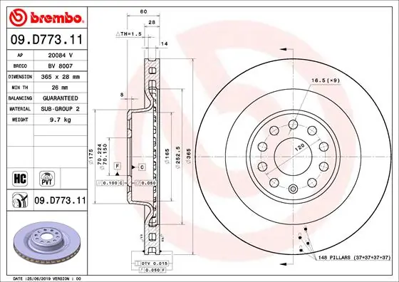 Brake Disc PRIME LINE - UV Coated 09.D773.11