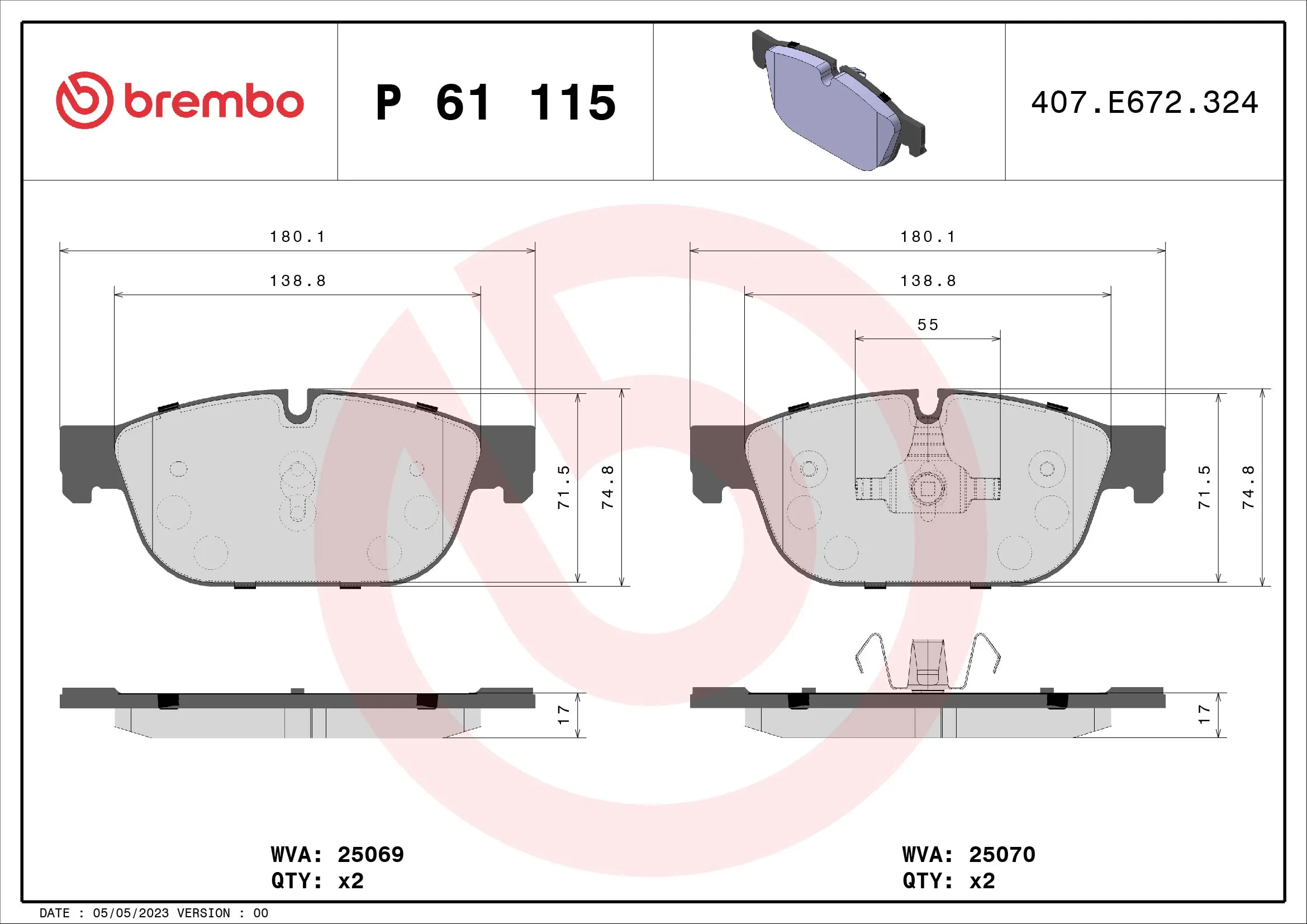 Brake Pad Set, disc brake PRIME LINE P 61 115