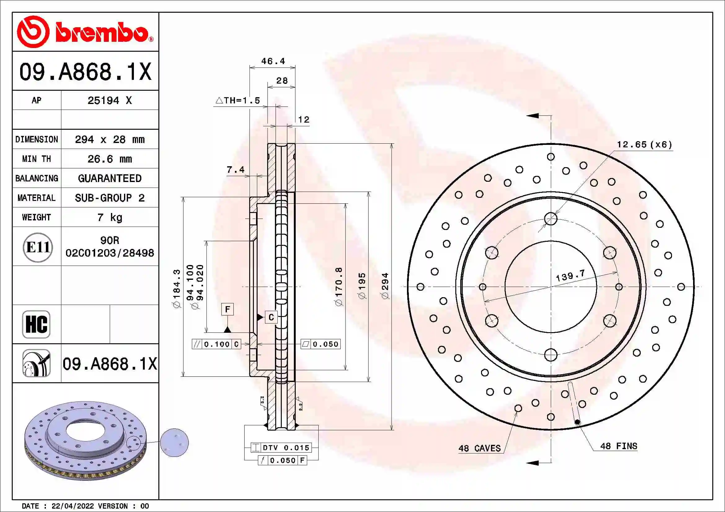 Brake Disc XTRA LINE - Xtra 09.A868.1X