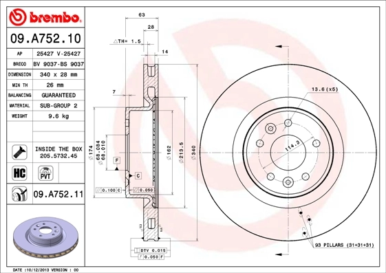 Brake Disc PRIME LINE - UV Coated 09.A752.11