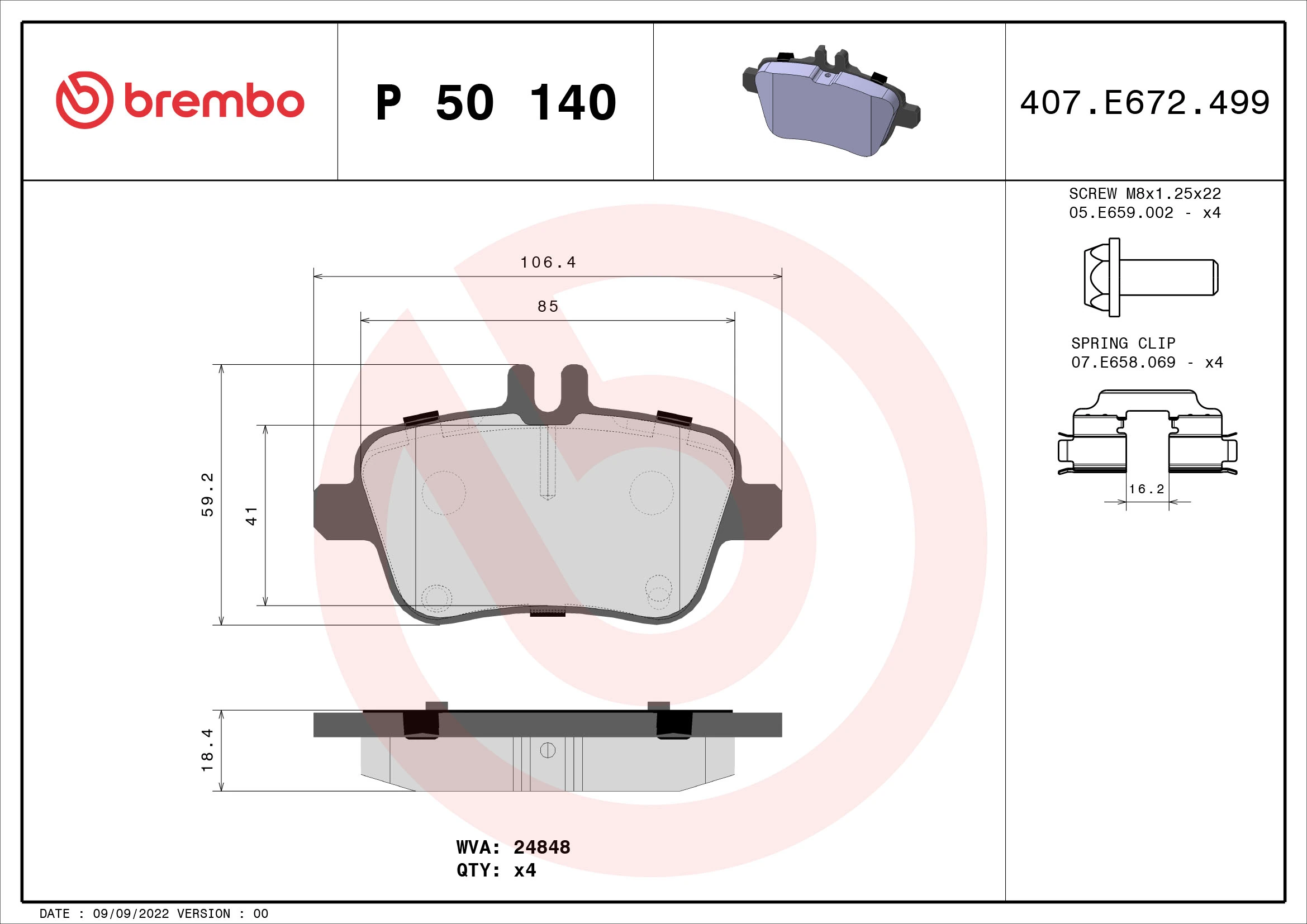 Brake Pad Set, disc brake PRIME LINE P 50 140