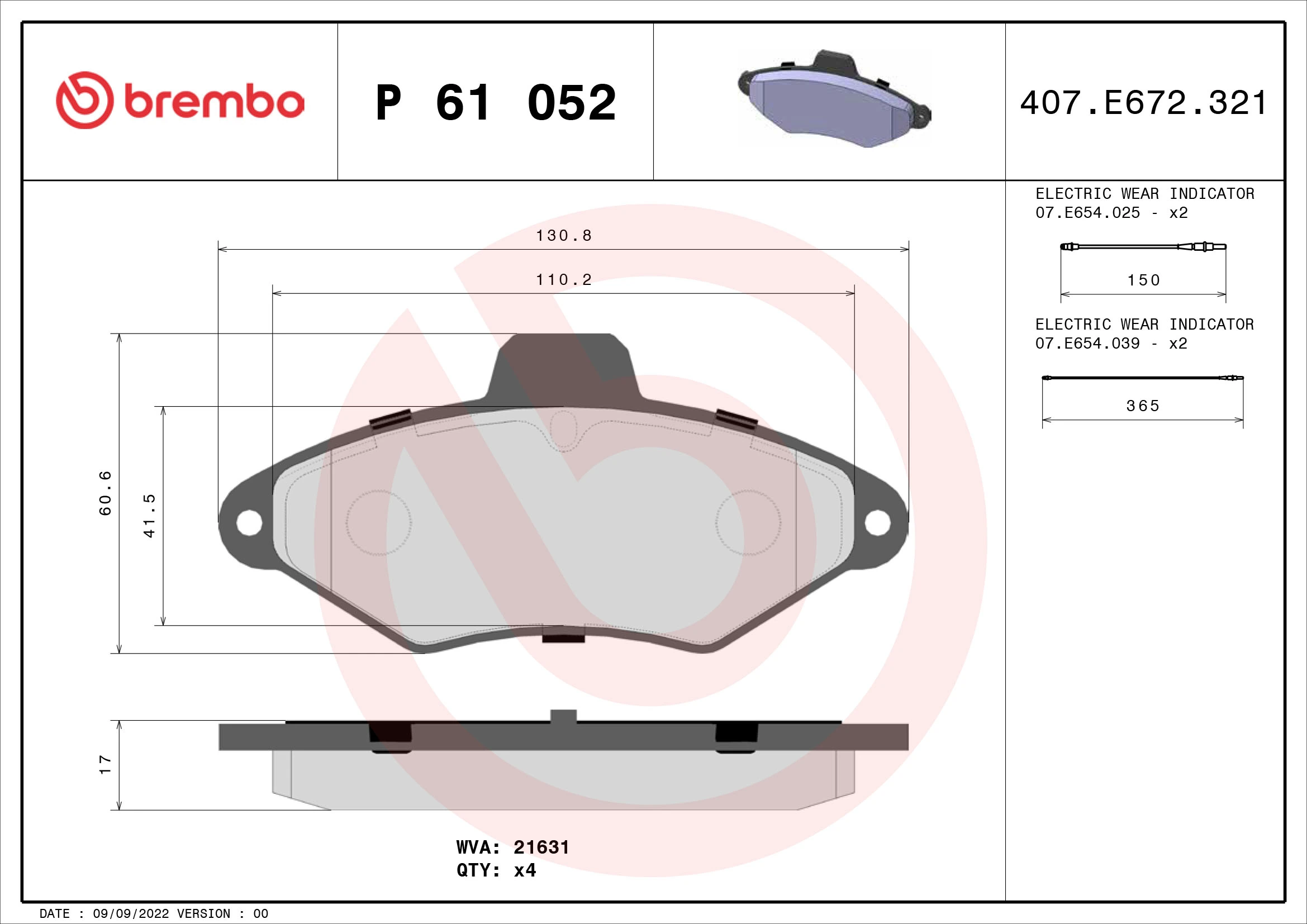 Brake Pad Set, disc brake PRIME LINE P 61 052
