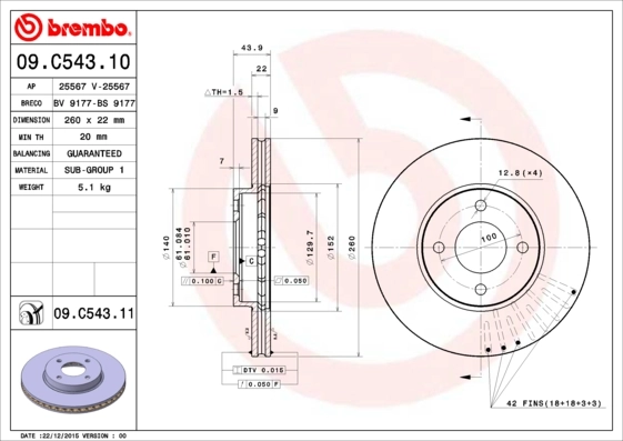 Brake Disc PRIME LINE - UV Coated 09.C543.11