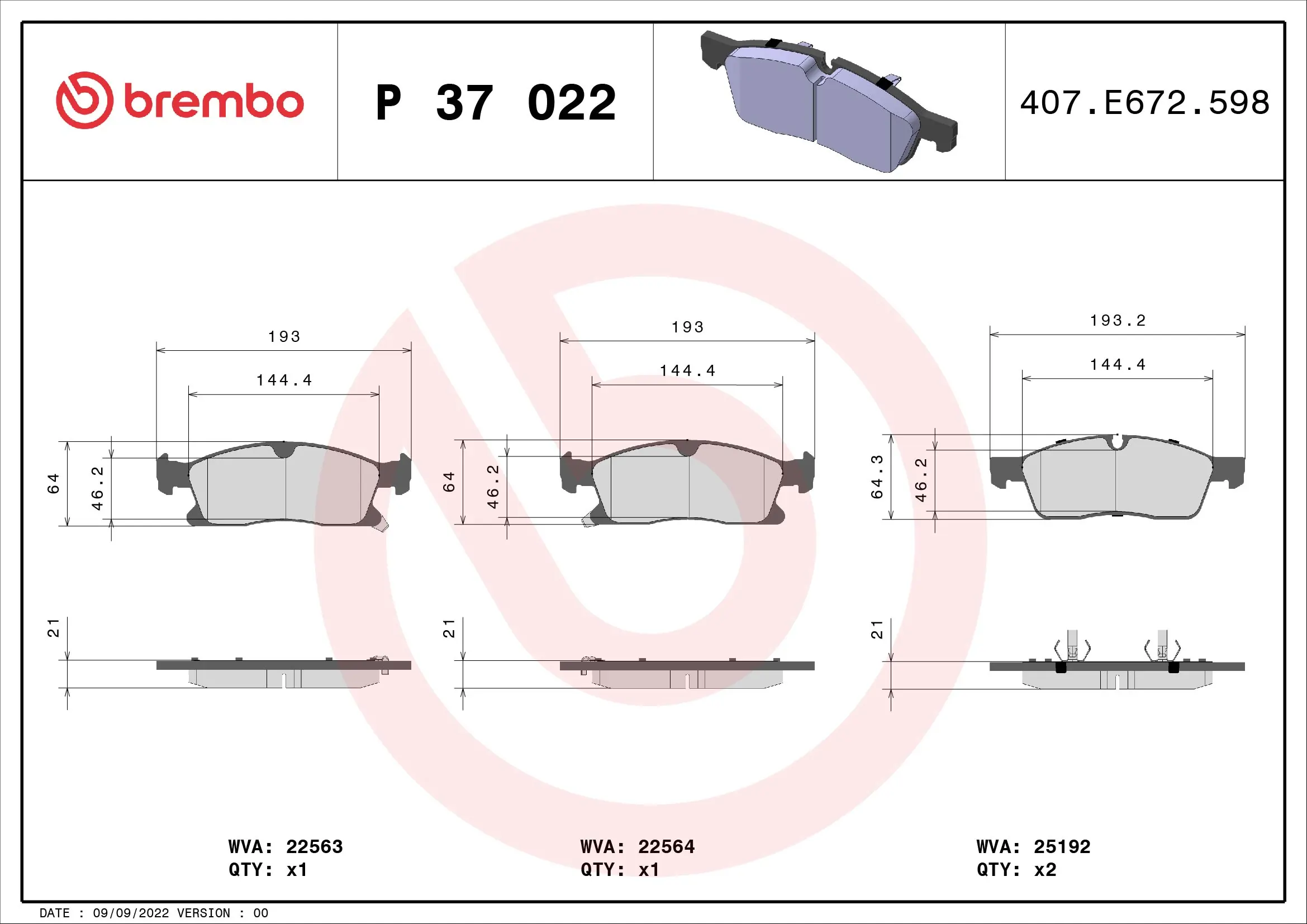 Brake Pad Set, disc brake PRIME LINE P 37 022