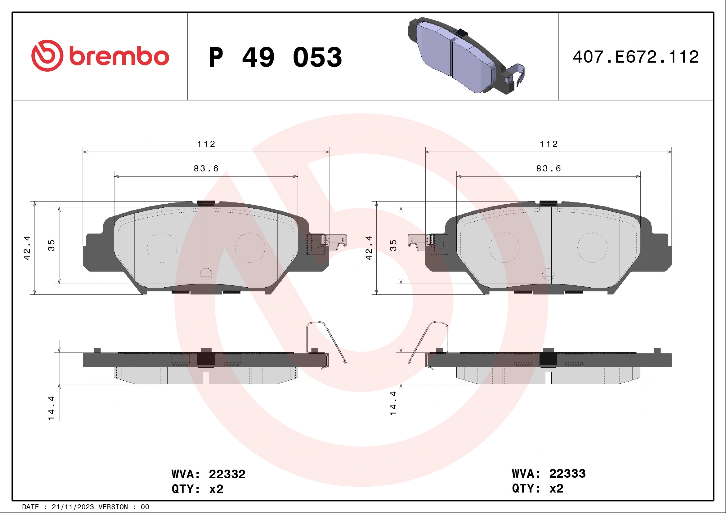 Brake Pad Set, disc brake PRIME LINE P 49 053