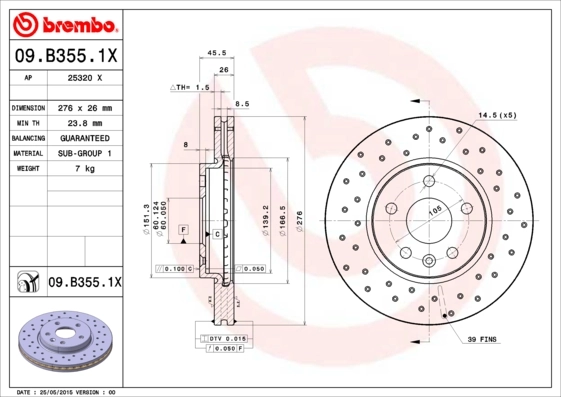Brake Disc XTRA LINE - Xtra 09.B355.1X
