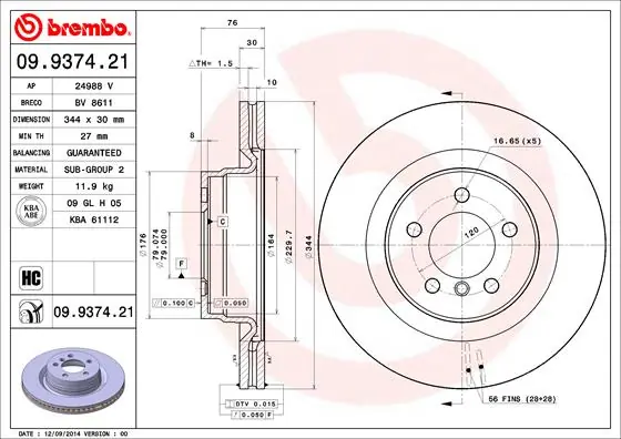 Brake Disc PRIME LINE - UV Coated 09.9374.21