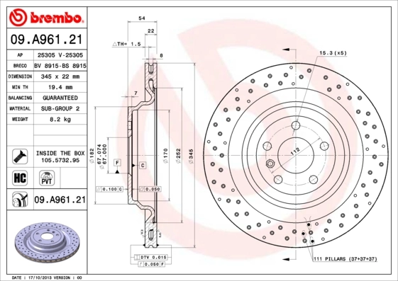 Brake Disc PRIME LINE - UV Coated 09.A961.21