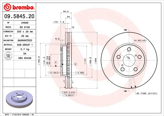 Brake Disc PRIME LINE 09.5845.20