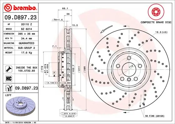 Brake Disc PRIME LINE - Composite 09.D897.23