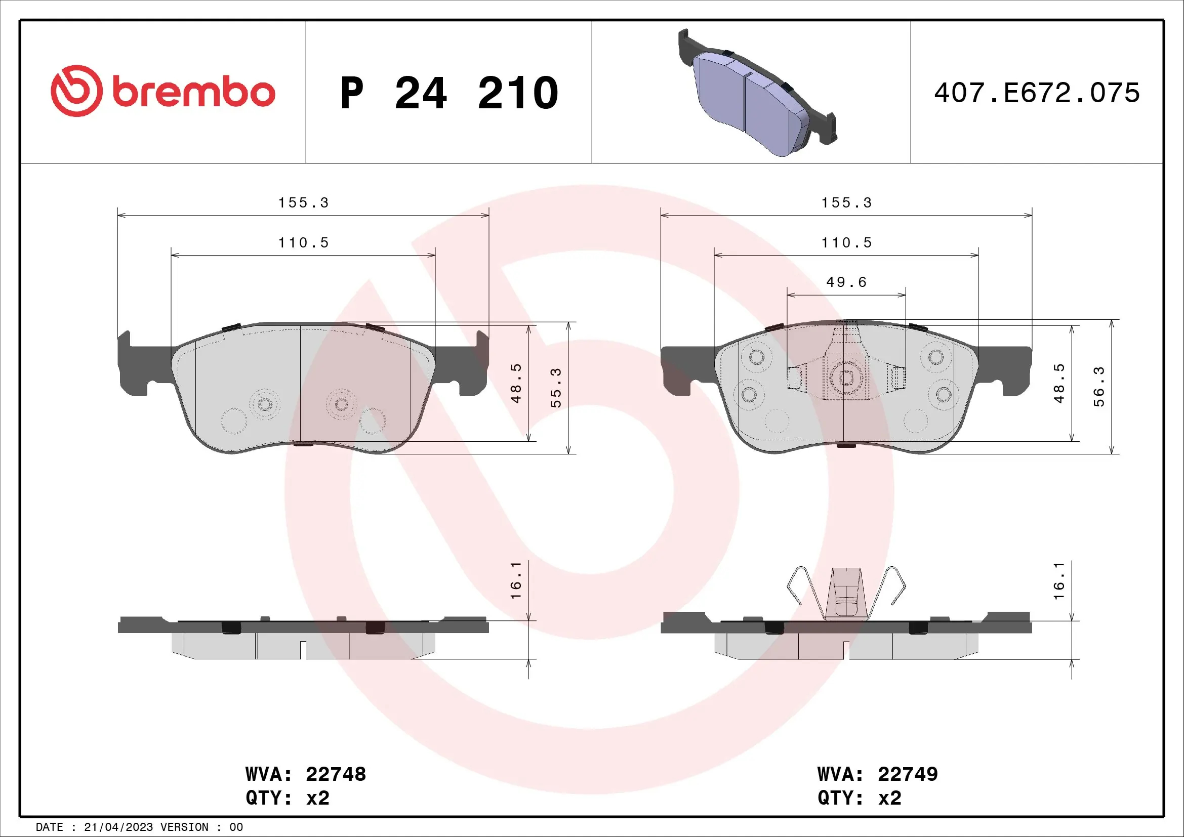 Brake Pad Set, disc brake PRIME LINE P 24 210