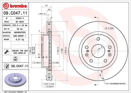 Brake Disc PRIME LINE - UV Coated 09.C047.11