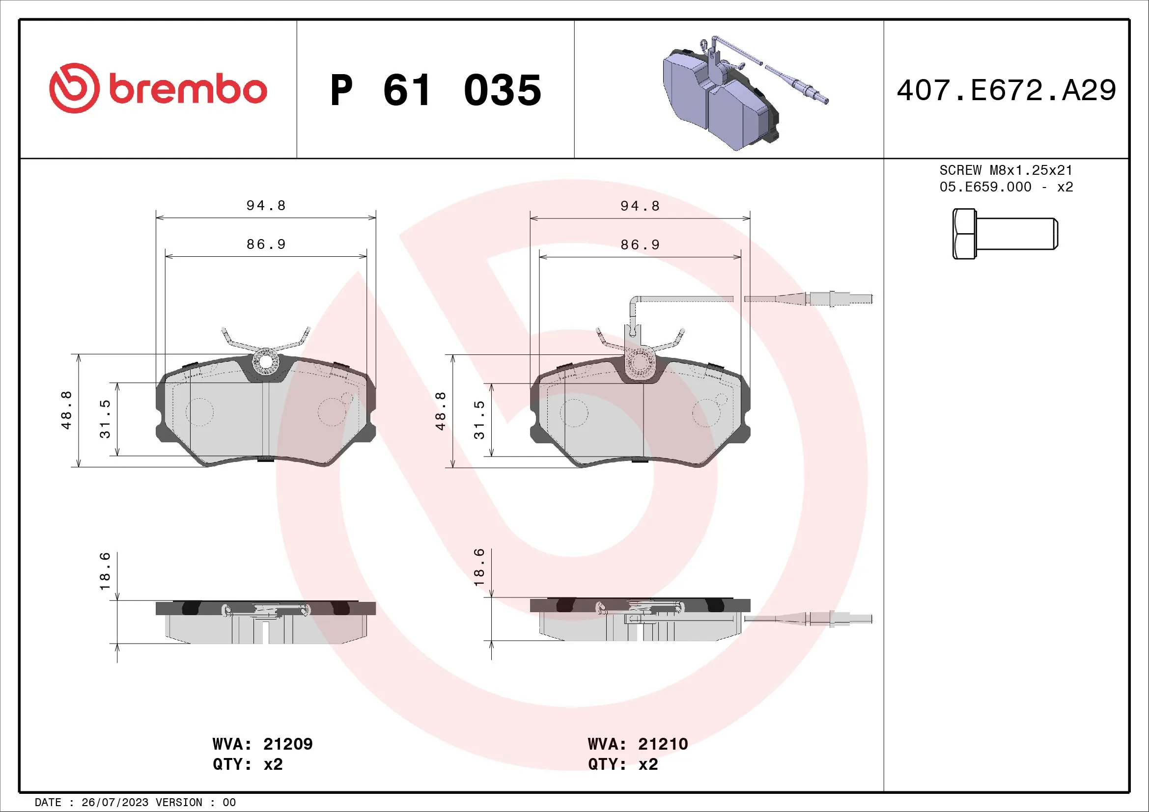 Brake Pad Set, disc brake PRIME LINE P 61 035