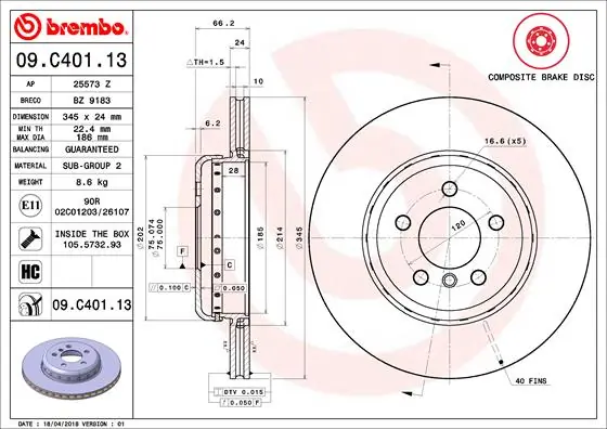 Brake Disc PRIME LINE - Composite 09.C401.13