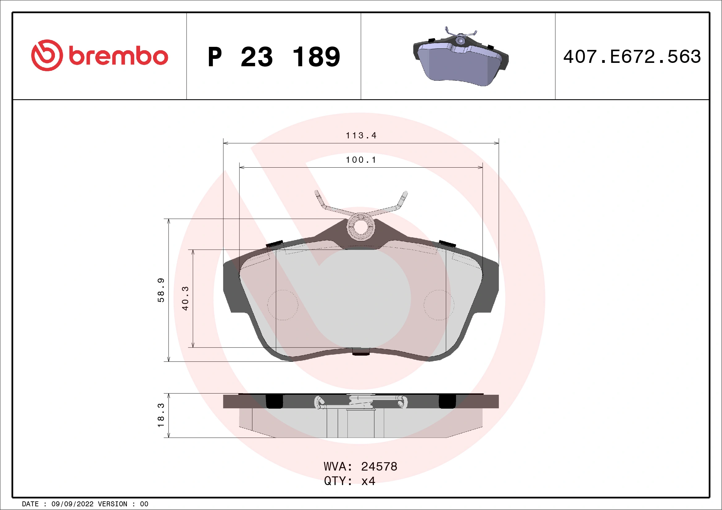 Brake Pad Set, disc brake PRIME LINE P 23 189