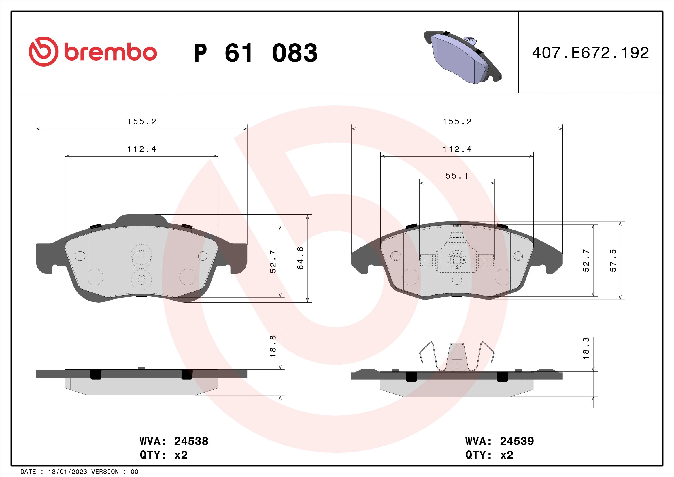 Brake Pad Set, disc brake PRIME LINE P 61 083