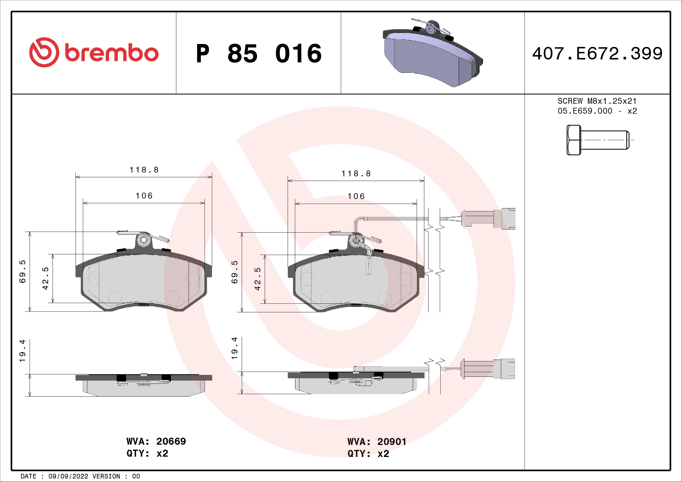 Brake Pad Set, disc brake PRIME LINE P 85 016