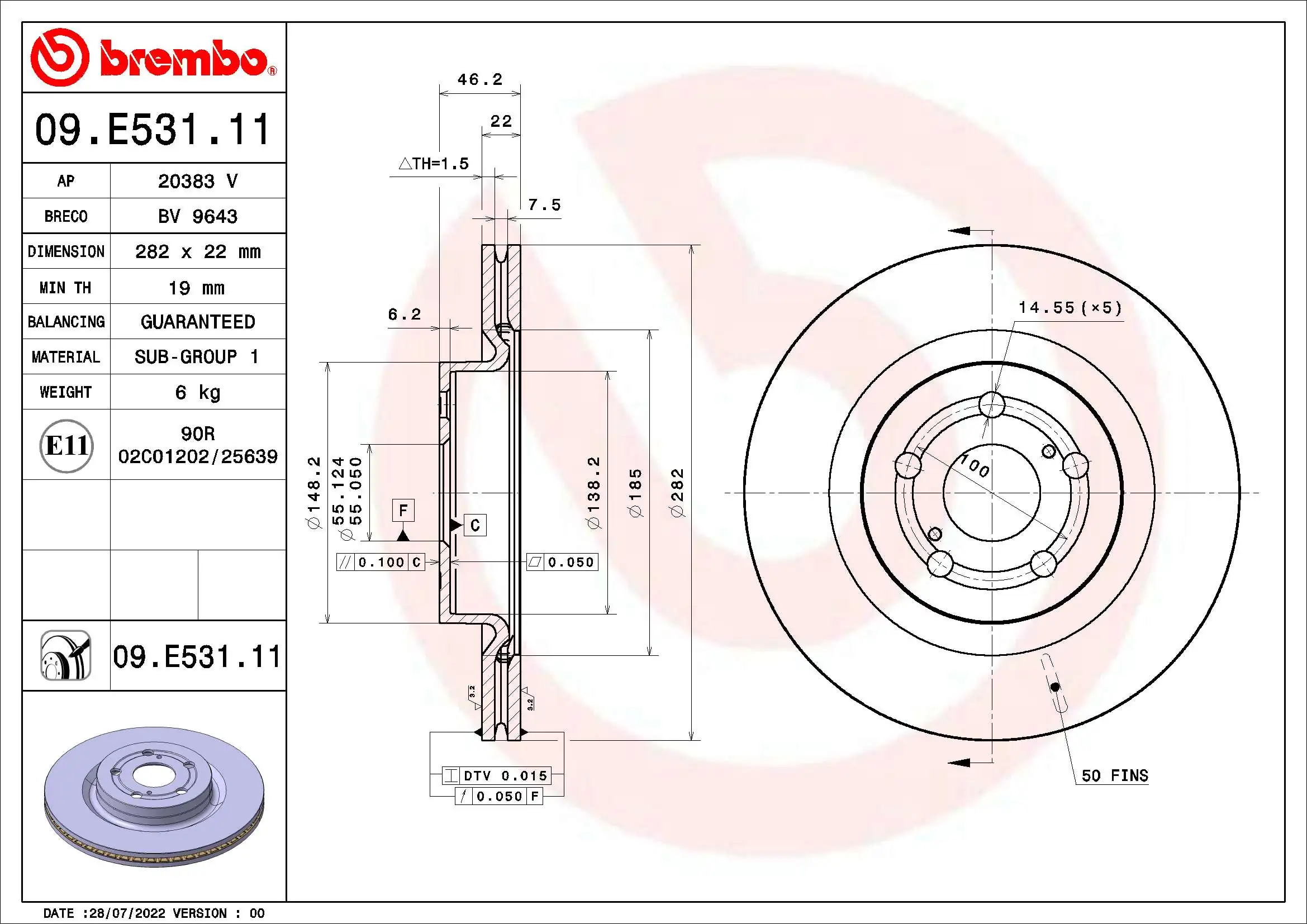 刹车盘 PRIME LINE - UV Coated 09.E531.11