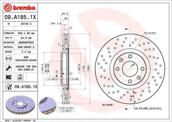 Brake Disc XTRA LINE - Xtra 09.A185.1X