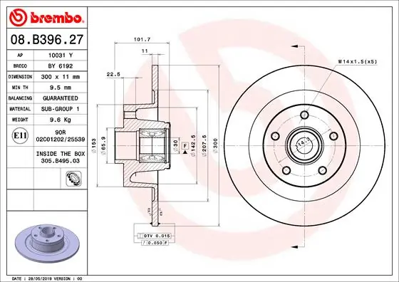 Brake Disc PRIME LINE - With Bearing Kit 08.B396.27