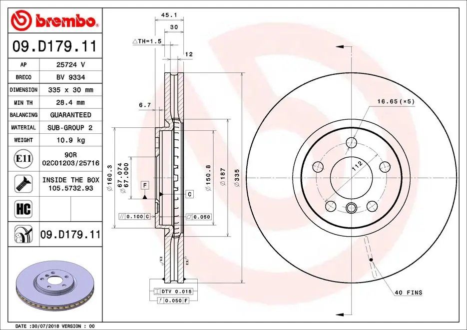Brake Disc PRIME LINE - UV Coated 09.D179.11