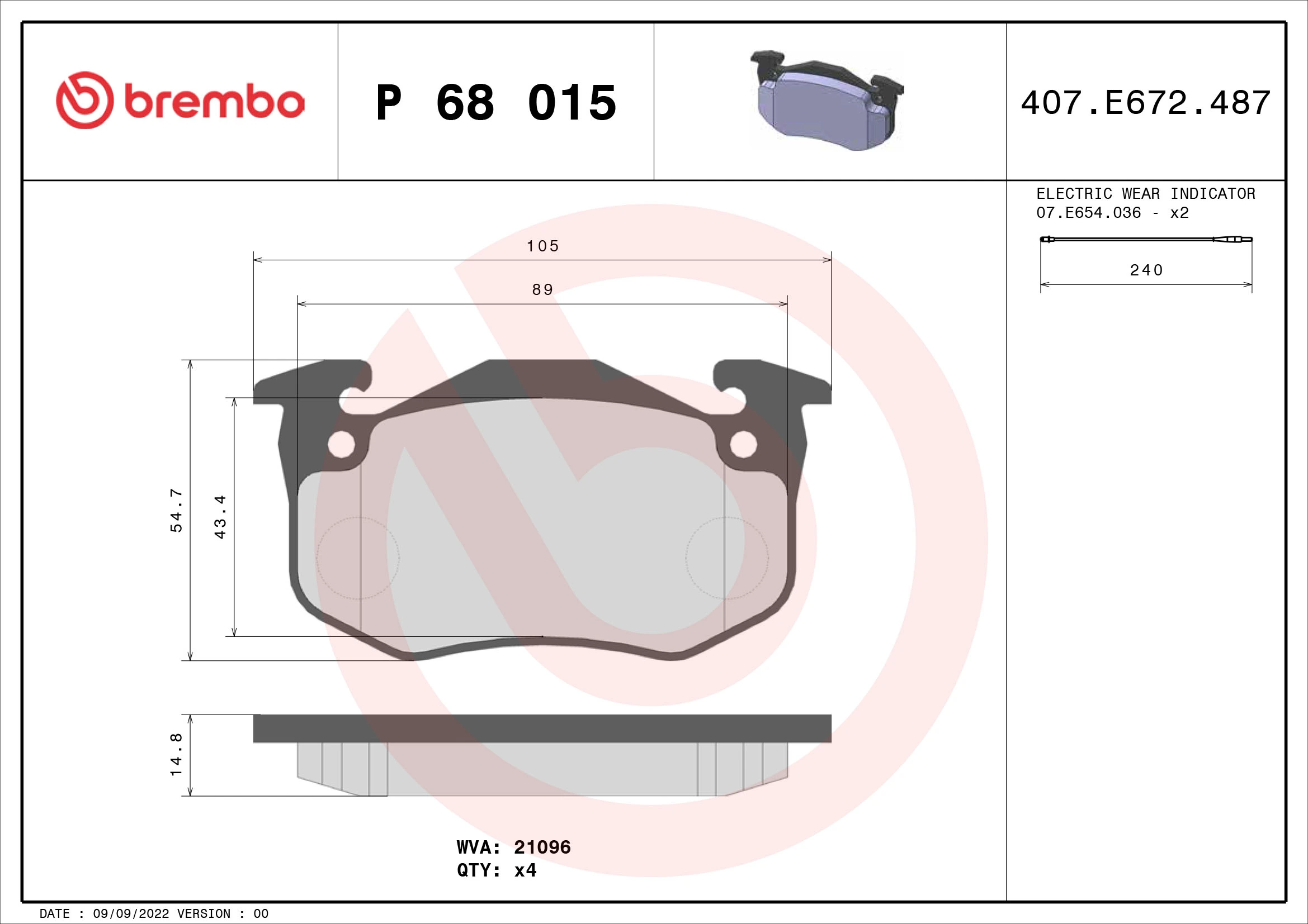 Brake Pad Set, disc brake PRIME LINE P 68 015