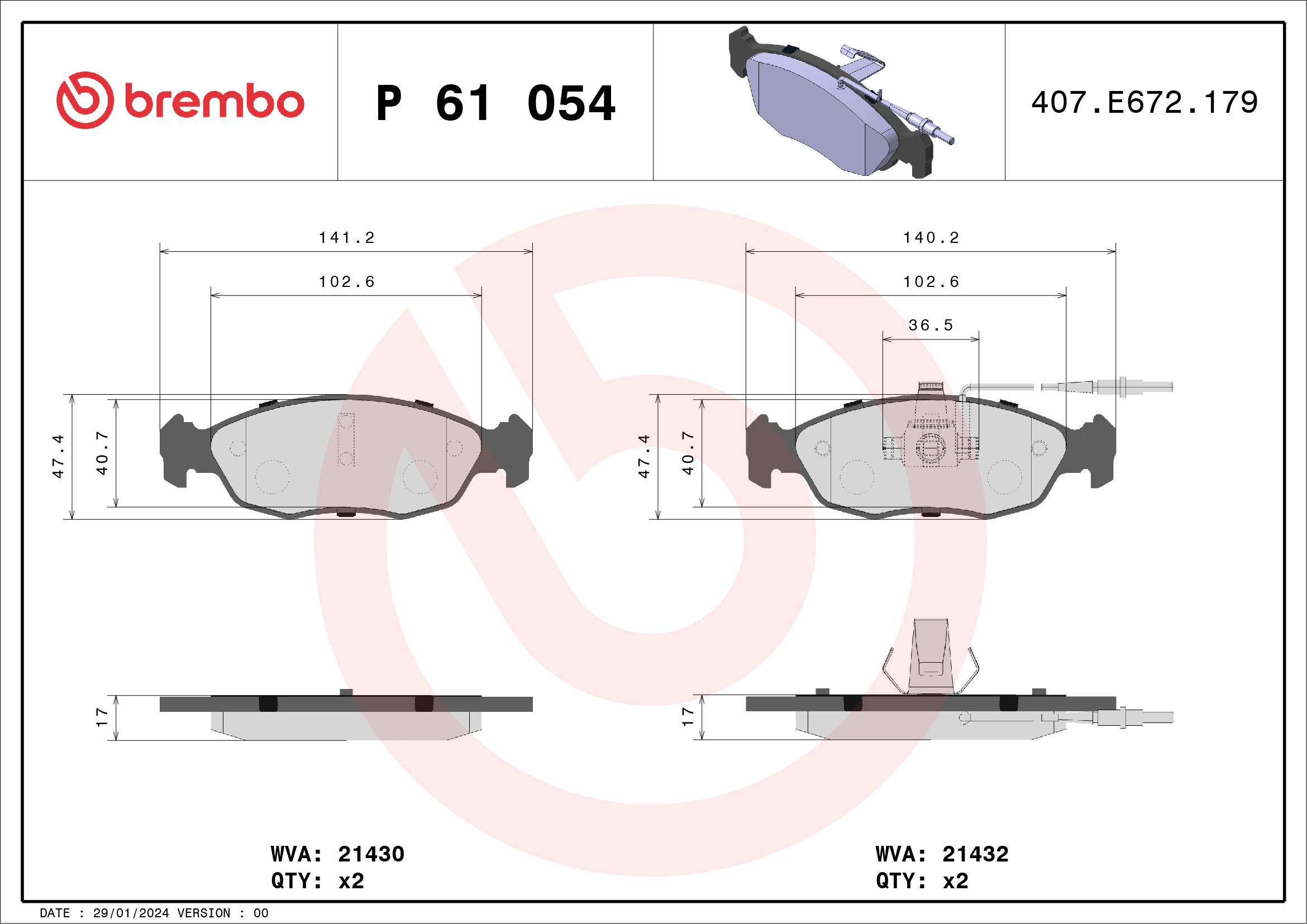 Brake Pad Set, disc brake PRIME LINE P 61 054