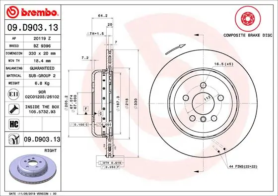 Brake Disc PRIME LINE - Composite 09.D903.13