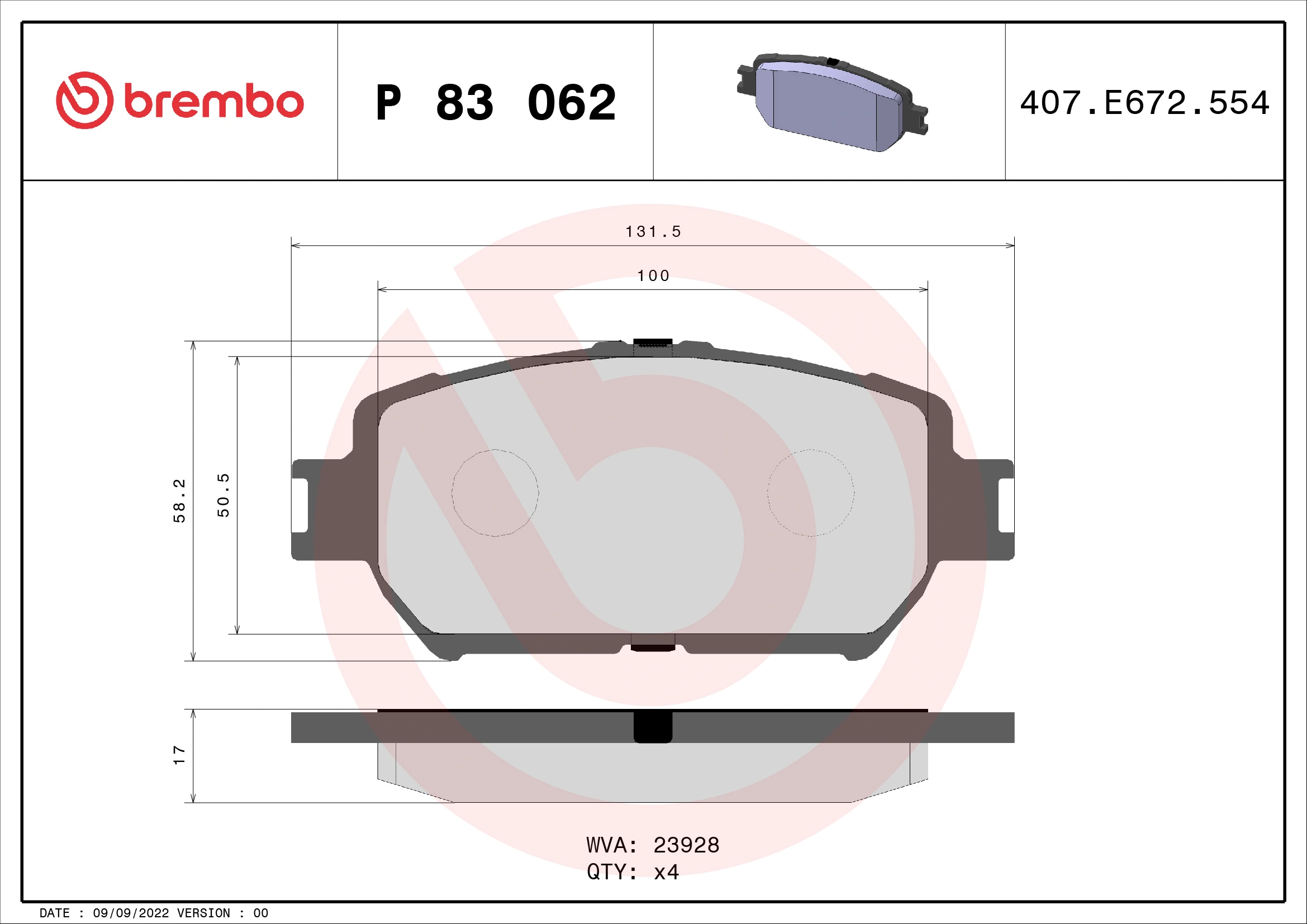 Brake Pad Set, disc brake PRIME LINE P 83 062