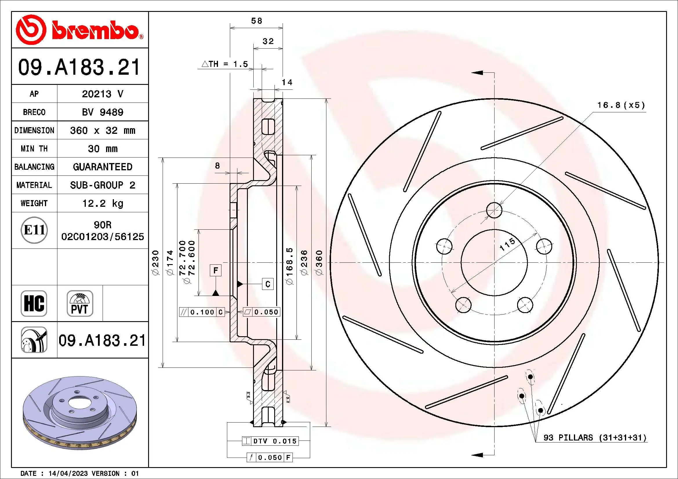 Brake Disc PRIME LINE - UV Coated 09.A183.21