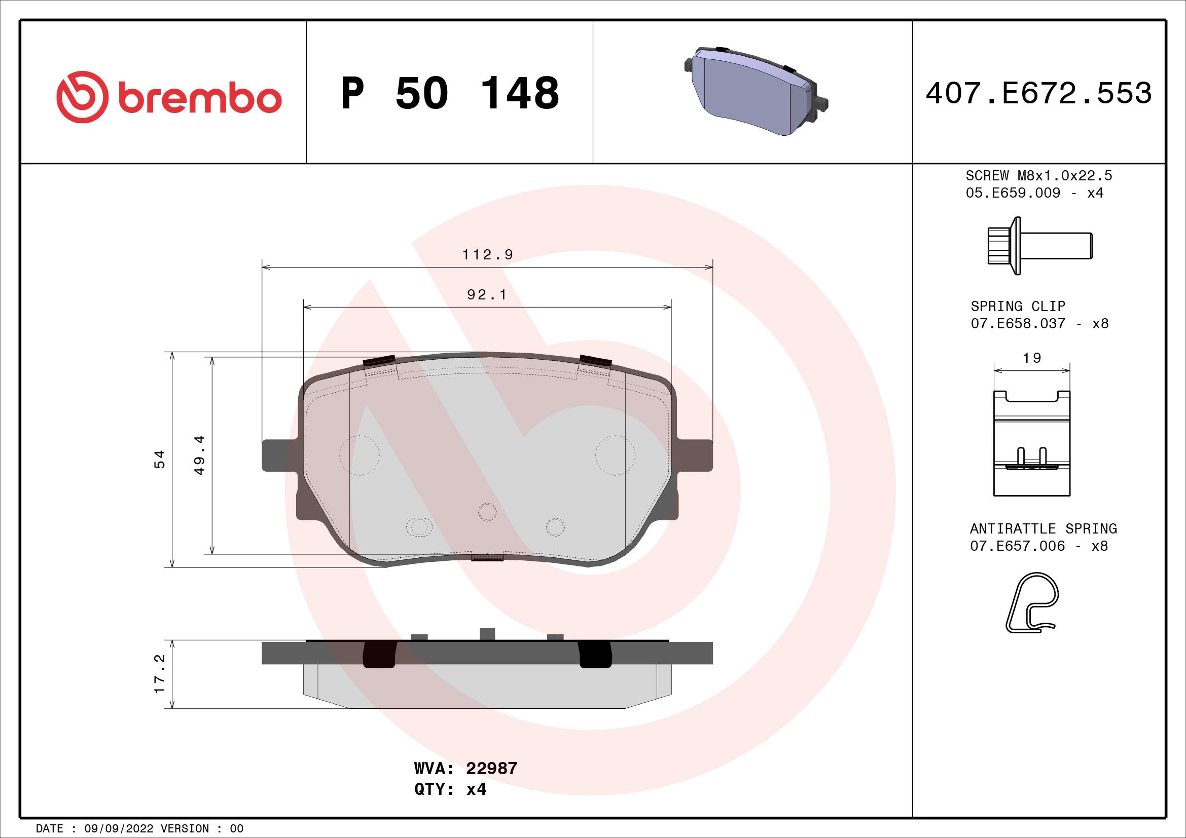 Brake Pad Set, disc brake PRIME LINE P 50 148