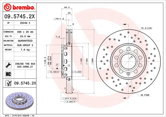 Brake Disc XTRA LINE - Xtra 09.5745.2X