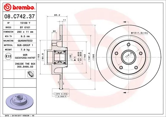 Brake Disc PRIME LINE - With Bearing Kit 08.C742.37