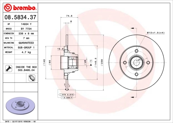 Brake Disc PRIME LINE - With Bearing Kit 08.5834.37