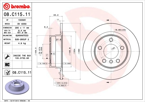 Brake Disc PRIME LINE - UV Coated 08.C115.11