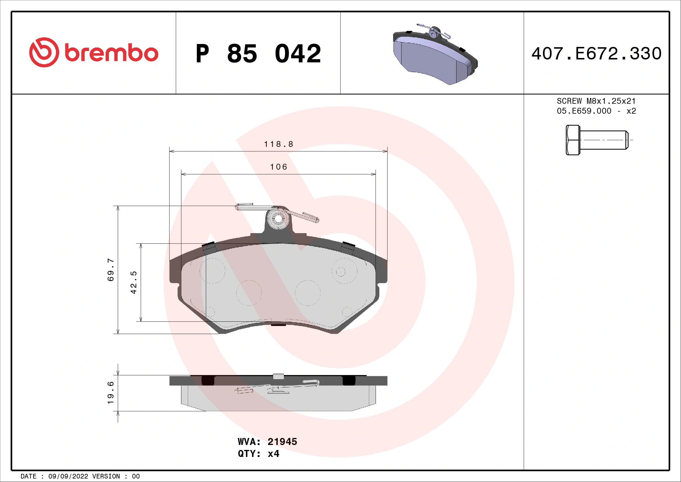 Brake Pad Set, disc brake PRIME LINE P 85 042