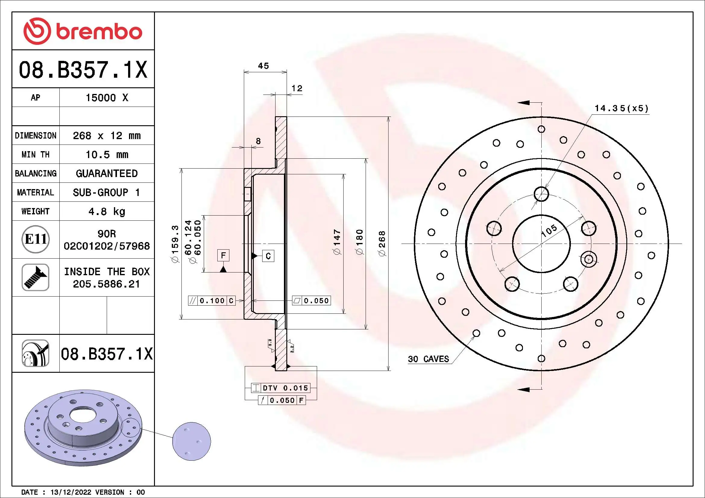 Brake Disc XTRA LINE - Xtra 08.B357.1X